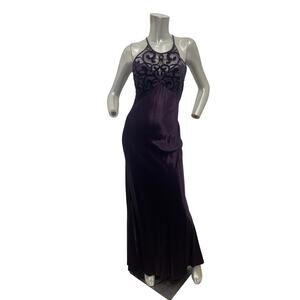 Masquerade Purple Vintage Maxi Satin Gown Dress Velvet overlay on the Bodice
